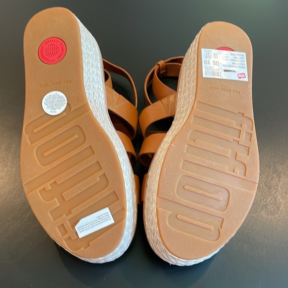 NWT FitFlop ELOISE light tan Espadrille Leather Wedge Back Strap Sandals Size 10 - Picture 6 of 12